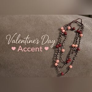 Pink & Red Multi-Strand Beaded Necklace – Valentine’s Boho Statement